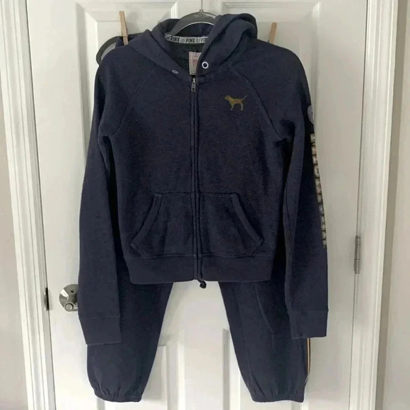 Victoria’s Secret pink navy blue Michigan Wolverines sweatsuit set size small - Picture 1 of 16